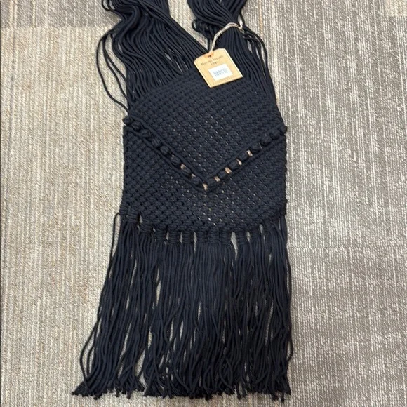 Magid Black Macrame Tote Fringe Shoulder Bag - Picture 4 of 6